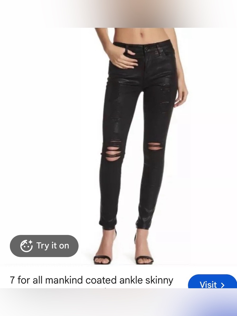 7 for all mankind coated ankle skinny jeans size 26